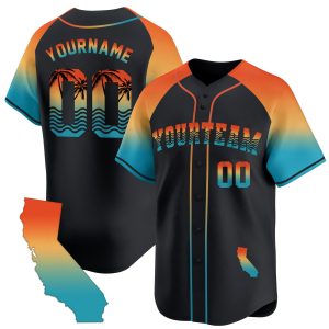 Black Alternate Gradient California Beach Personalized Baseball Jersey