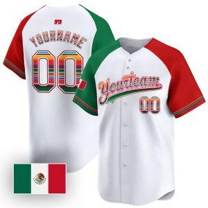 White Alternate Mexico Flag Serape Pattern Personalized Baseball Jersey