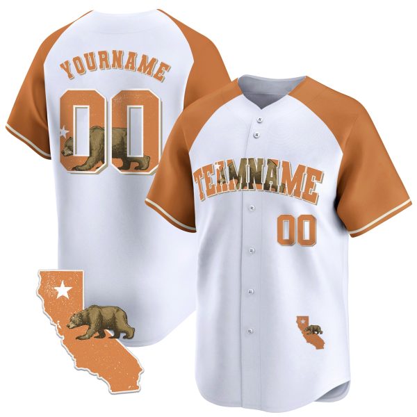 White Alternate Orange California Map Personalized Baseball Jersey