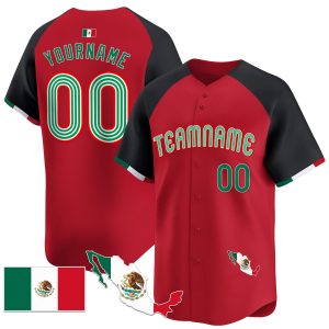 Red Alternate Green - Red Mexico Personalized Baseball Jersey - Mexico Map