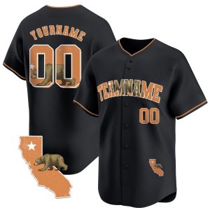 Black Orange California Map Personalized Baseball Jersey