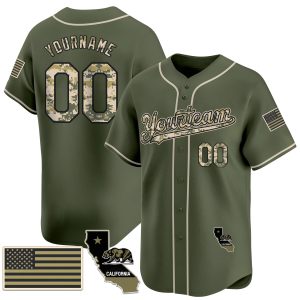 Green Camo Personalized Baseball Jersey - California Map