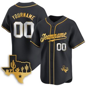 Black Gold Texas Style Personalized Baseball Jersey