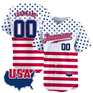 White Red Red - Royal Star & Horizontal Line Pattern Personalized Baseball Jersey