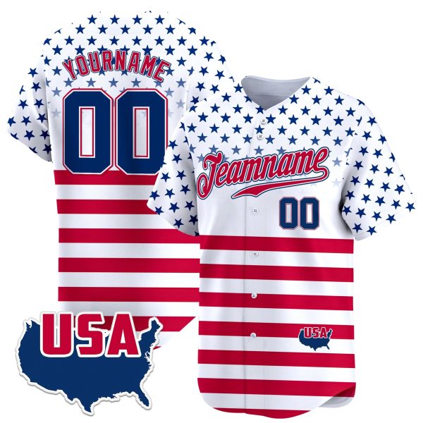 White Red Red - Royal Star & Horizontal Line Pattern Personalized Baseball Jersey