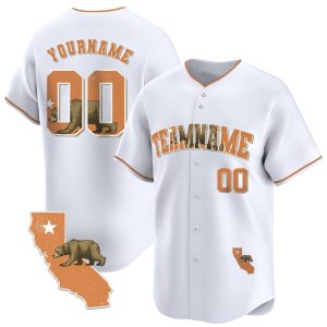 White Orange California Map Personalized Baseball Jersey