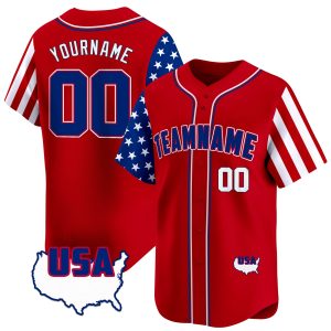 Red Royal White - Red American Map Personalized Baseball Jersey