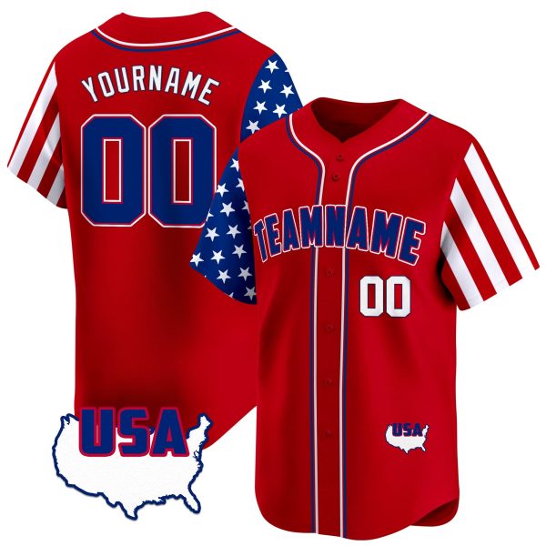 Red Royal White - Red American Map Personalized Baseball Jersey