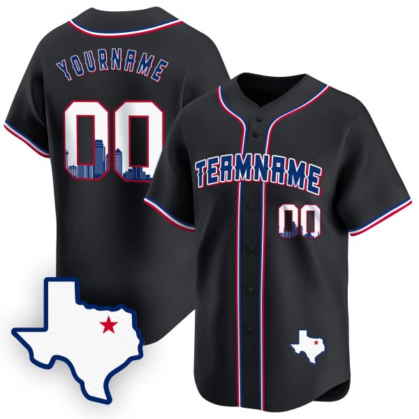 Black Royal Dallas Texas Pattern Personalized Baseball Jersey