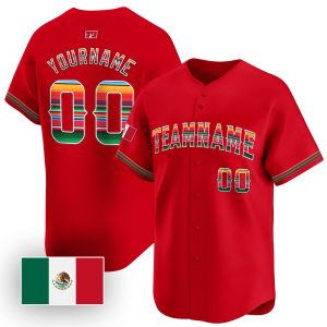 Red Mexico Flag Personalized Baseball Jersey