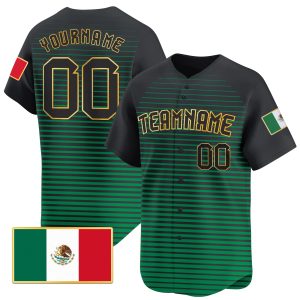 Green Black Gold - Black Mexico Horizontal Line Pattern Personalized Baseball Jersey