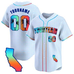 White California Beach Personalized Baseball Jersey