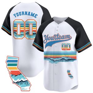 3D White Alternate California Wave Pattern Personalized Baseball Jersey