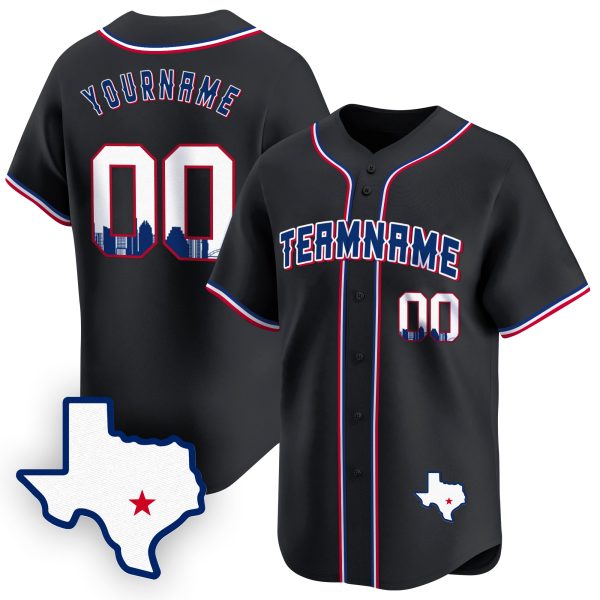 Black Royal Austin Texas Pattern Personalized Baseball Jersey
