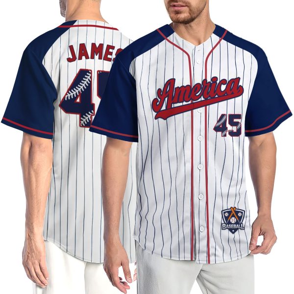 White Alternate Pinstripe Navy Red Personalized Baseball Jersey - Image 3