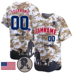 White Brown Red - Royal Camo American Flag Personalized Baseball Jersey