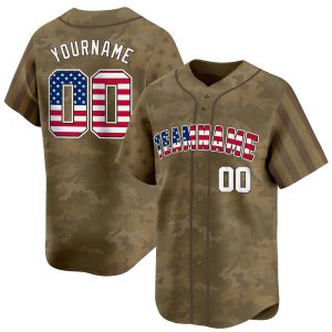 Brown USA Flag - White Camo Personalized Baseball Jersey