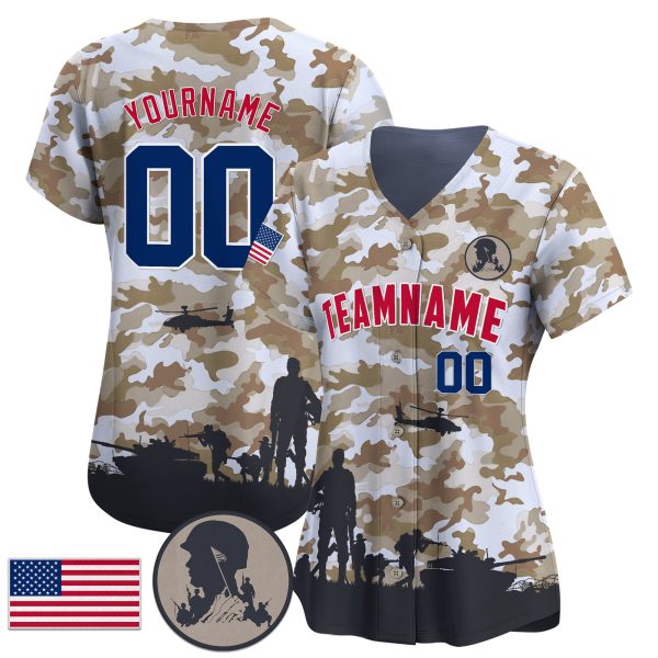 White Brown Red - Royal Camo American Flag Personalized Baseball Jersey - Image 2