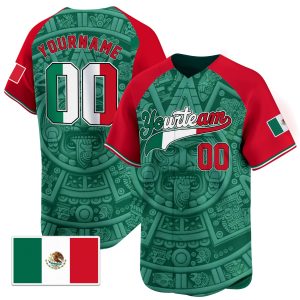 3D Green Alternate Red-White Aztec Mexico Pattern Personalized Baseball Jersey
