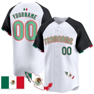 White Alternate Green Red Mexico Personalized Baseball Jersey - Mexico Map