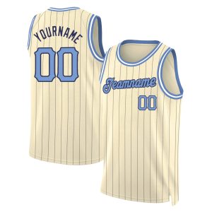 Cream Navy Pinstripe Light Blue - Black Personalized Basketball Jersey