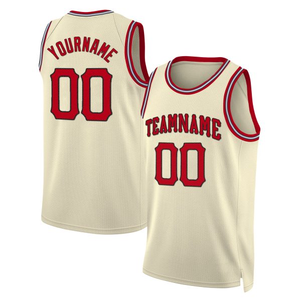 Cream Red - Black Custom Throwback Basketball Jersey