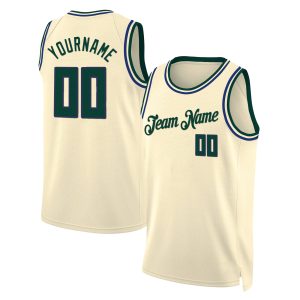 Cream Hunter Green - Royal Custom Throwback Basketball Jersey