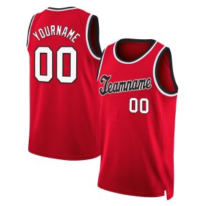 Red White - Black Round Neck Rib - Knit Personalized Basketball Jersey