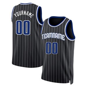 Black White Pinstripe Royal - White Personalized Basketball Jersey