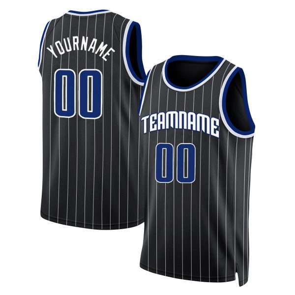 Black White Pinstripe Royal - White Personalized Basketball Jersey