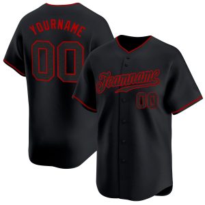 Black Black - Red Personalized Baseball Jersey