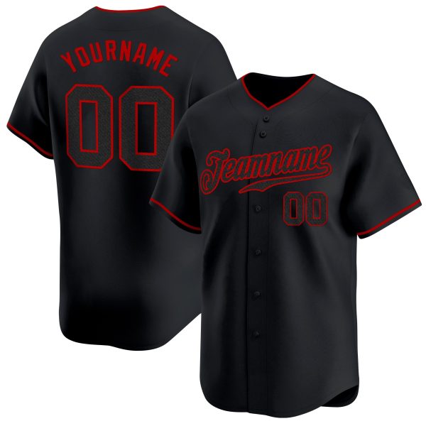Black Black - Red Personalized Baseball Jersey