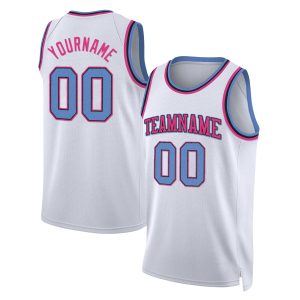 White Light Blue - Pink Custom Throwback Basketball Jersey