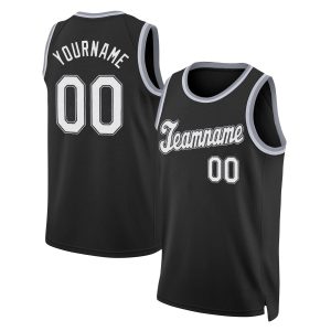 Black White - Gray Round Neck Rib - Knit Personalized Basketball Jersey