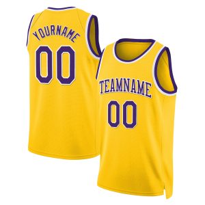 Gold Purple - White Throwback Personalized Basketball Jersey