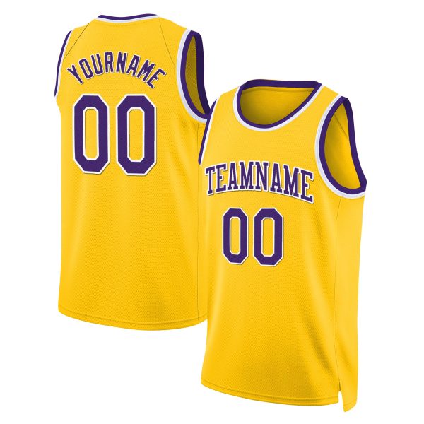 Gold Purple - White Throwback Personalized Basketball Jersey