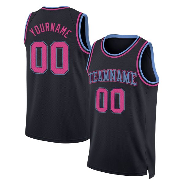 Black Light Blue - Pink Custom Throwback Basketball Jersey