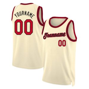 Cream Red - Black Round Neck Rib - Knit Personalized Basketball Jersey