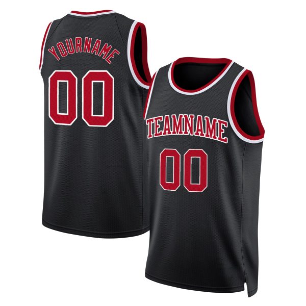 Black Red - White Custom Throwback Basketball Jersey