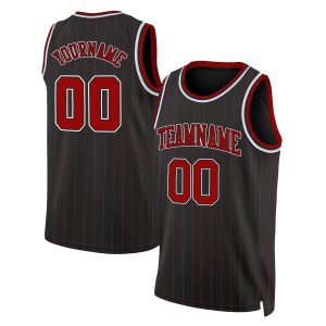 Black Red Pinstripe Red - White Personalized Basketball Jersey