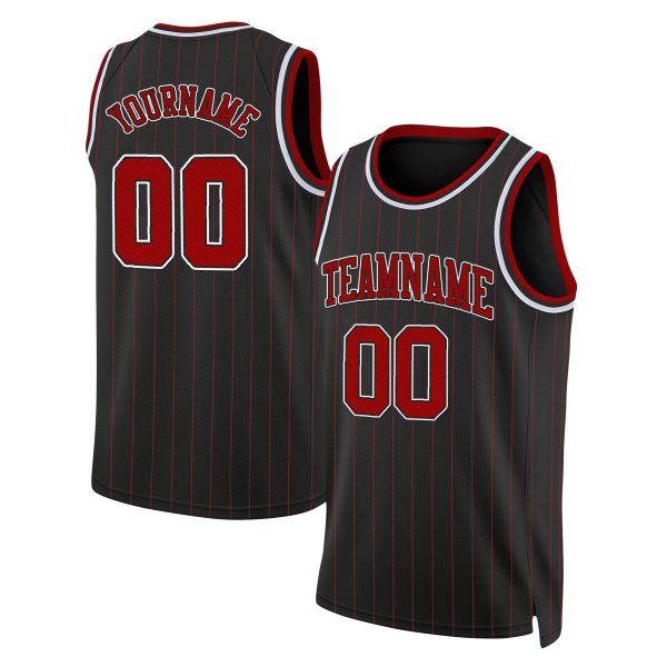 Black Red Pinstripe Red - White Personalized Basketball Jersey