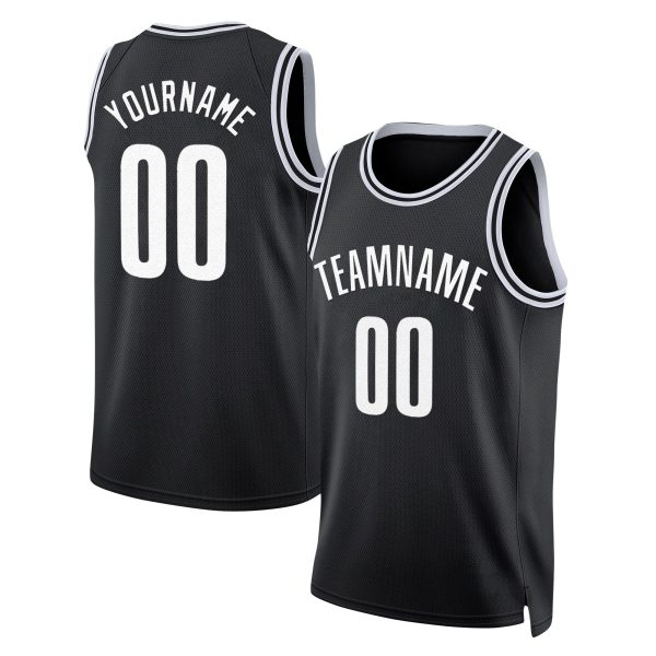 Black White Custom Throwback Basketball Jersey