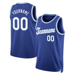 Royal White - Light Blue Round Neck Rib - Knit Personalized Basketball Jersey