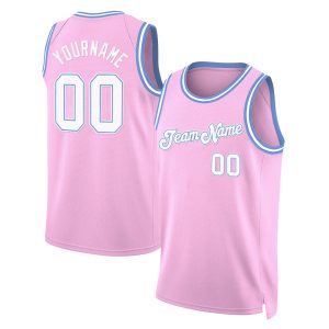 Light Pink White - Light Blue Custom Throwback Basketball Jersey