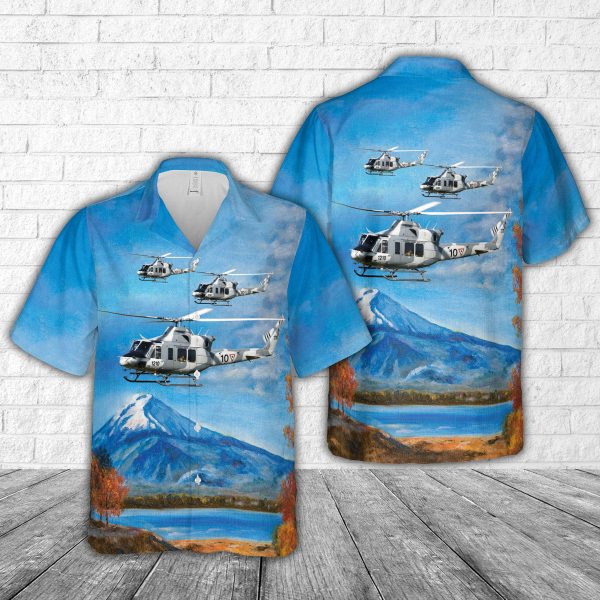 Mexican Air Force Bell 412EP Hawaiian Shirt for Men ? Military Helicopter & Tropical Design, Perfect for Aviation Enthusiasts