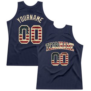 Navy Vintage USA Flag-City Cream Authentic Throwback Personalized Basketball Jersey