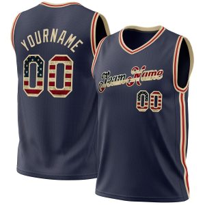Navy Vintage USA Flag Cream-Red Authentic Throwback Personalized Basketball Jersey