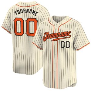 Cream Black Pinstripe Orange - Black Personalized Baseball Jersey