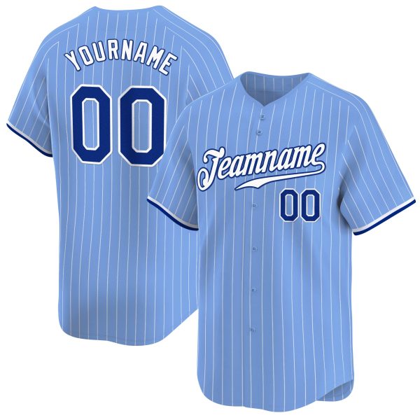 Light Blue Pinstripe White - Black Personalized Baseball Jersey