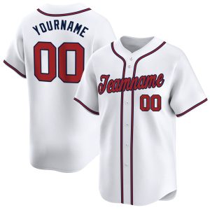 White Red - Navy Personalized Baseball Jersey
